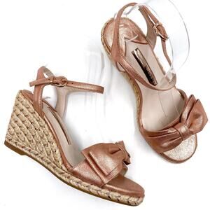 Sophia Webster Bonnie Wedge Espadrille Sandals Metallic Bow Sz 36 / 5.5